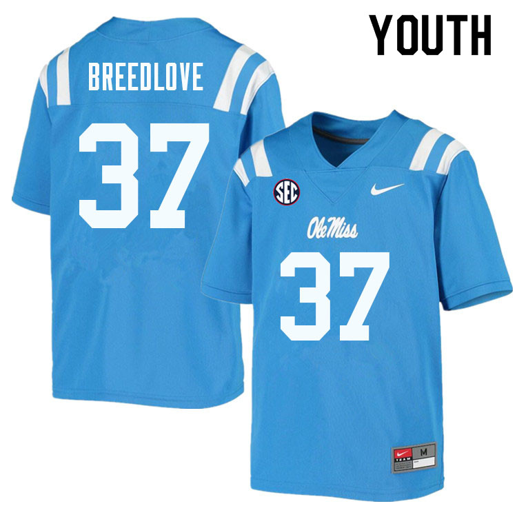 Youth #37 Kyndrich Breedlove Ole Miss Rebels College Football Jerseys Sale-Powder Blue - Click Image to Close